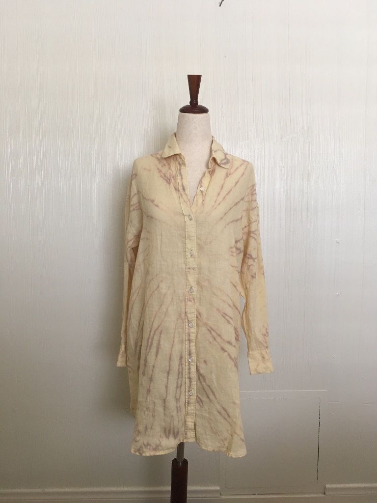 $245 Nwot James Perse Linen Collared Shirt Dress Resortwear Beach 0 Tie Dye